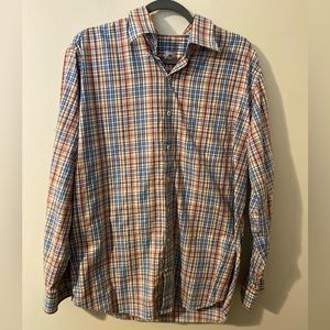 Mens Peter Millar Plaid Blue Orange White‎ Button-Down Long Sleeve Shirt Large